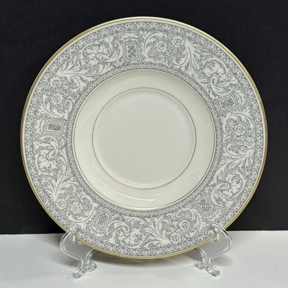 Franciscan Renaissance Grey SAUCER For Footed‎ Soup Bowl Floral Leaves Gold Trim